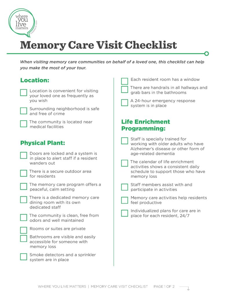 memory care visit checklist
