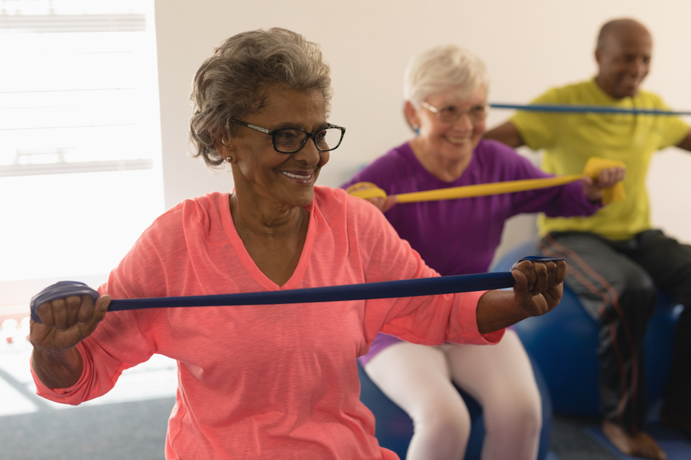 a group of senior women workout