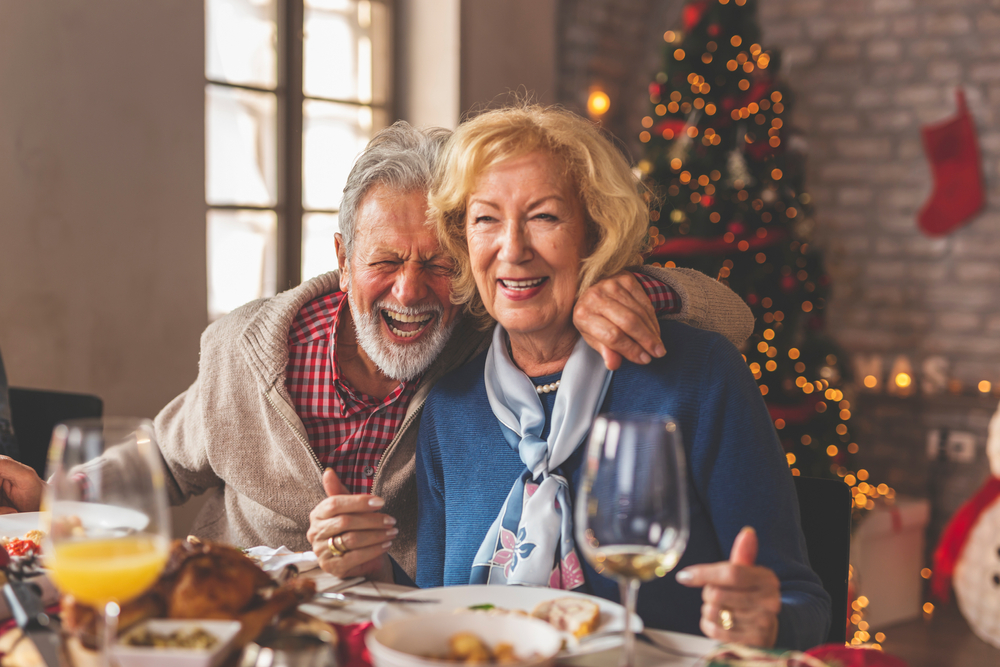 senior couple celebrating the holidays