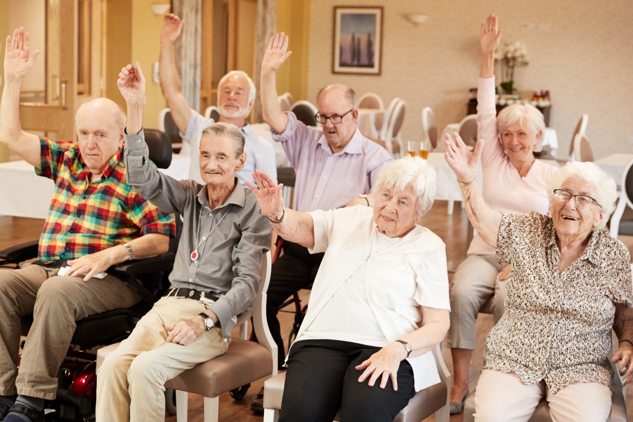 group of seniors exercising